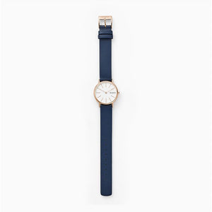 Skagen Signatur Watch SKW2838 Ladies Rose Gold On Blue Leather Full Length