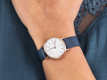 Load image into Gallery viewer, Skagen Signatur Watch SKW2838 Ladies Rose Gold On Blue Leather Worn Shot 1
