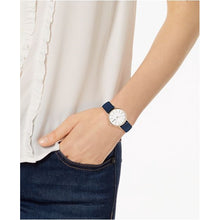 Load image into Gallery viewer, Skagen Signatur Watch SKW2838 Ladies Rose Gold On Blue Leather Worn Shot 2
