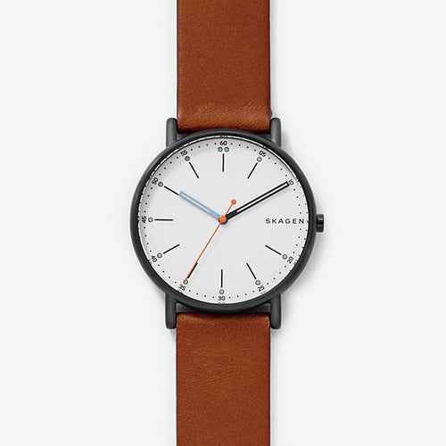 Skagen Mens Watch Signatur SKW6374 White On Brown Leather Enlarged