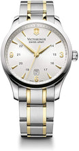 Load image into Gallery viewer, Victorinox Alliance 241477 Stainless Steel Case With Gold Markers On Cream White Dial On Two Tone Stainless Steel Wrist Shot
