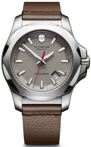 Victorinox INOX 241738 Grey Dial On Brown Leather Wrist Shot