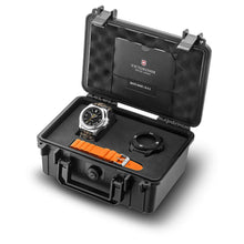 Load image into Gallery viewer, Victorinox INOX 241894 White Markers On Black Dial Camou Paracord Steel Case Orange Rubber Box Shot
