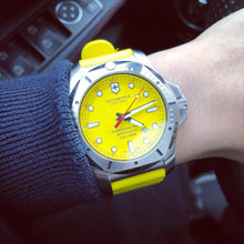 Load image into Gallery viewer, Victorinox INOX Professional Diver Stainless Steel 241735 Yellow Dial On Yellow Rubber Worn Shot
