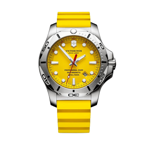 Victorinox INOX Professional Diver Stainless Steel 241735 Yellow Dial On Yellow Rubber Wrist Shot