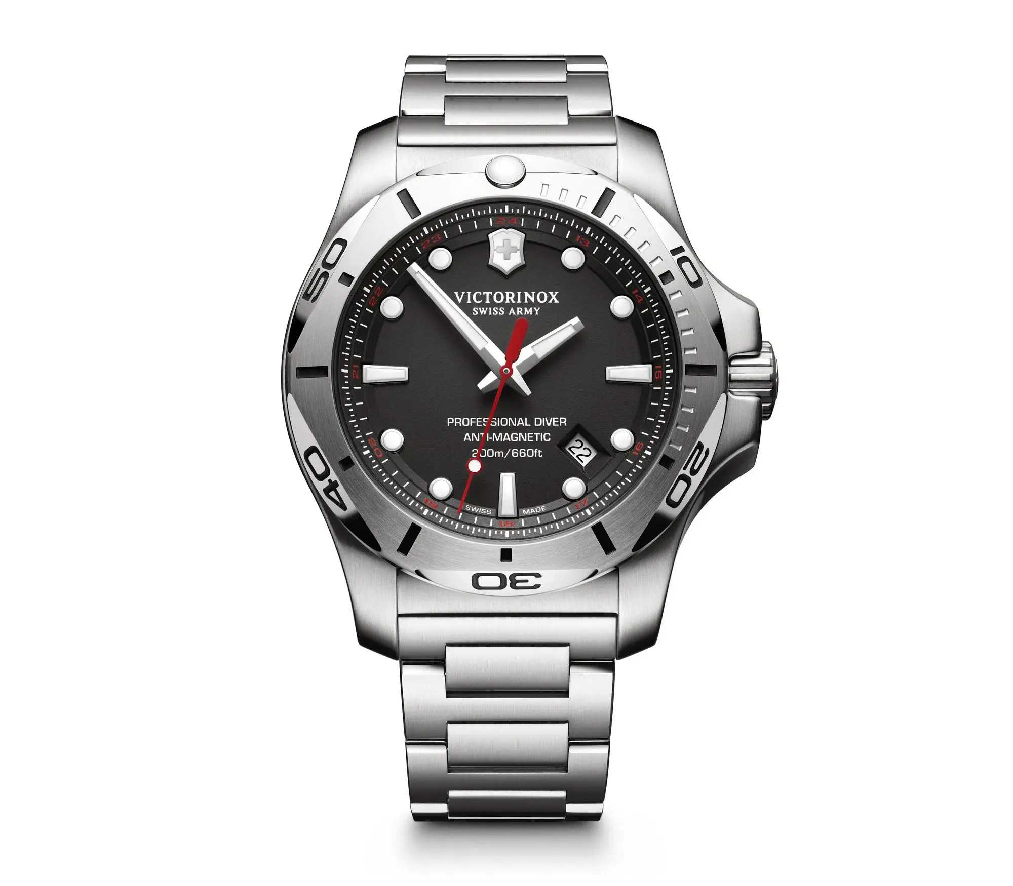 Victorinox Swiss Army INOX Professional Diver Watch 241781 Stainless Steel Case With Black Dial On Stainless Steel Strap
