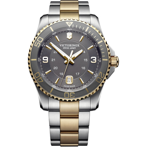 Victorinox Maverick 241825 Gold Markers On Grey Dial With Two Tone Bezel On Two Tone Stainless Steel Wrist Shot